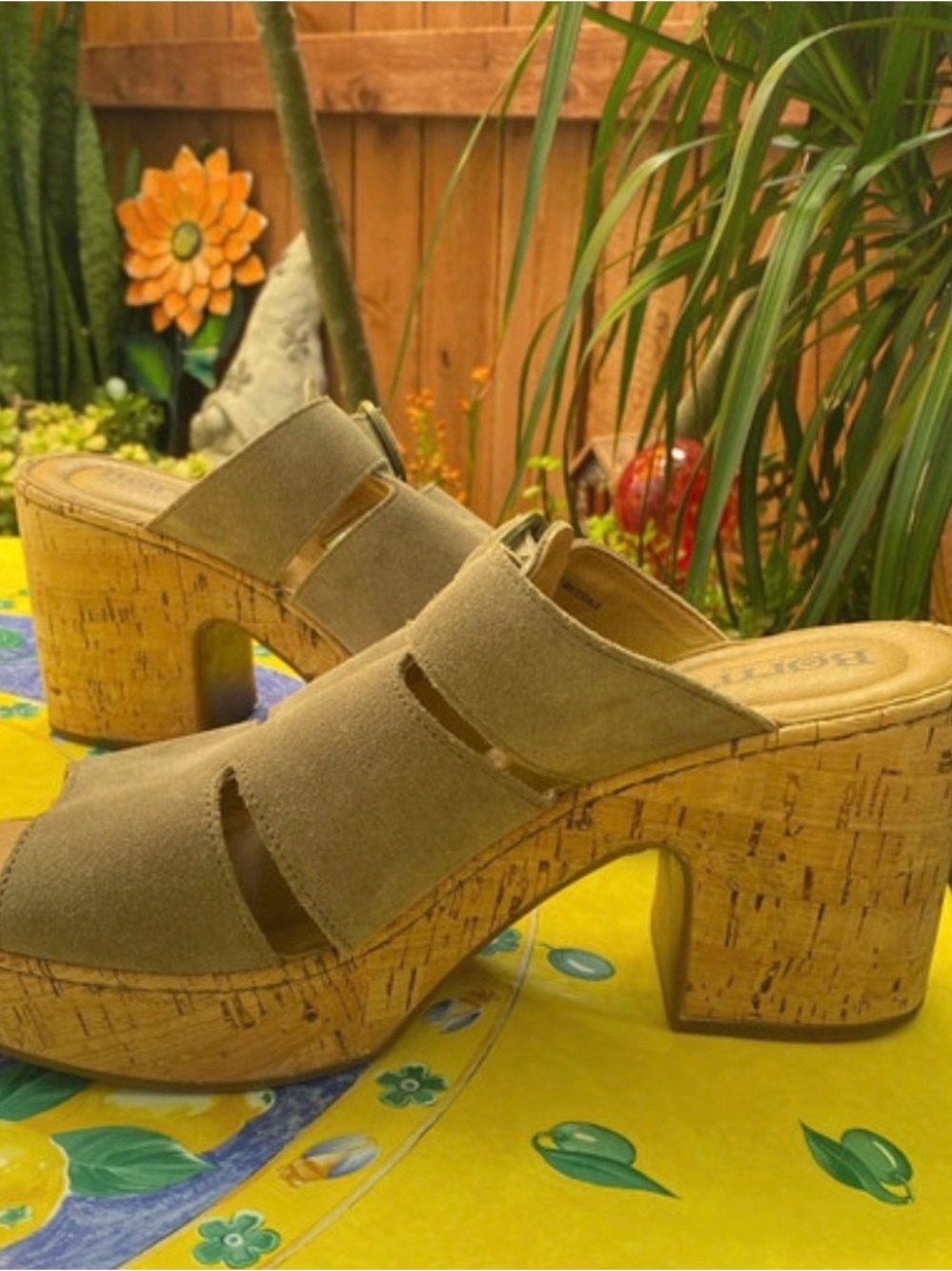 BORN Women’s Taupe Suede Cork Platform Mules